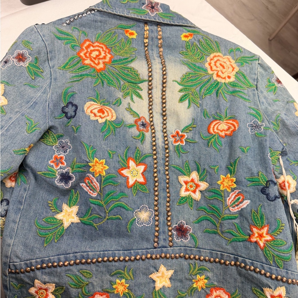 Aratta Women's Embroidered Denim Jacket - Blue and Multicolor - Picture 3 of 16